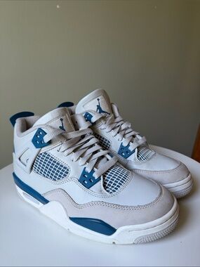 Nike Air Jordan 4 Retro Military Blue GS White Blue Sneakers Size6.5Y HF4281-141